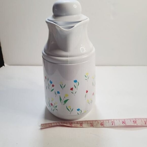 Vintage 80s Phoenix Insulated Thermal Carafate White Floral Tulip with Lid - Picture 13 of 13